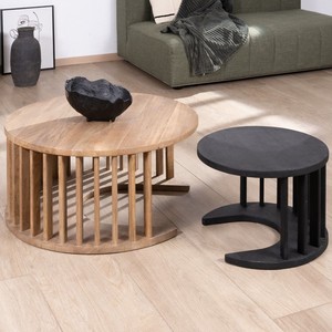 Vandana Golden Vision set of two round coffee tables in <b>sandblasted</b> brown and black mango wood - Product Image 2