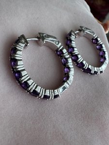 Pendientes de Aro de Amatista en Plata de Ley, Aros con Piedras Preciosas en el Interior y Exterior, 25 mm, Joyería Fina de Moda para Mujer - Product Image 2