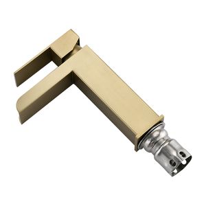 Rubinetto da Bagno Monocomando a Cascata Oro Spazzolato, 1-3 Fori, con Piastra di Fissaggio Solida per Lavabo - Product Image 5