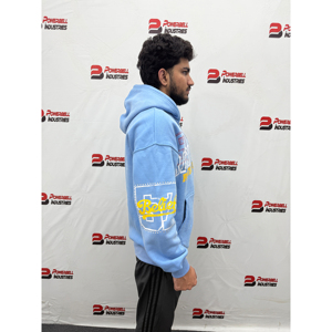 Sweat à capuche unisexe imprimé en coton 100% bleu ciel de qualité supérieure à séchage rapide, manches longues, avec logo sur le devant - Product Image 3