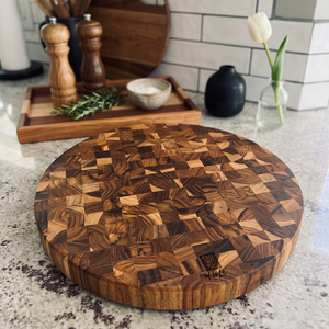 Tabla de Cortar Redonda de Madera de Teca Ecológica Ha Le con Mango de Madera, Antibacteriana y Duradera, de 1.5 cm de Grosor, para Preparación de Alimentos en la Cocina - Product Image 5