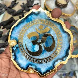 <b>Agate</b> Gold Rim <b>Coaster</b> Pink Electroformed Rim Carved Nautical Style Handmade 4-5 Inches Natural Gemstone Eco-Friendly Antique - Product Image 1