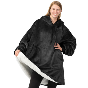 Everglide Corporation Oversized Wearable <b>Blanket</b> <b>Hooded</b> Sweatshirt Soft Sherpa Lined Solid Cotton Blend Printed Hoodie Winter - Product Image 1