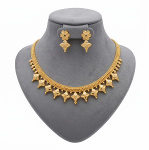 Divyoro <b>Copper</b> Gold Plated Flower Design Necklace Earrings Set Women Statement Classic Beaded <b>Chain</b> Adjustable Length Orissa - Product Image 1