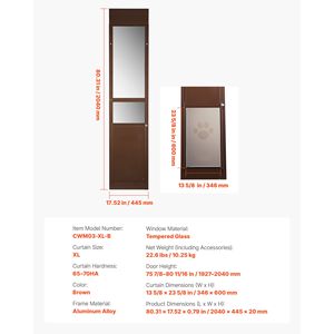 Porta per Cani con Telaio in Lega di Alluminio per Vetro Scorrevole 75 7/8 80 11/16, Altezza Regolabile, Design Francese, Cerniere Girevoli in Ferro con Serratura - Product Image 6