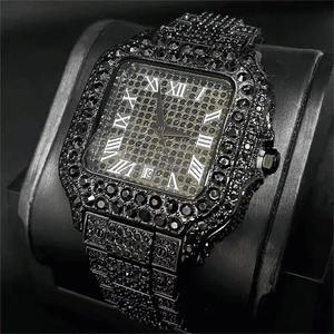 Reloj de Lujo Cuadrado con Incrustaciones de Diamantes y Esfera Romana |   Reloj de Hip Hop con Aspecto de Diamantes Totalmente Cubierto de Piedras - Product Image 6