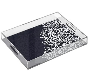 Plateau Ramadan en acrylique or de qualité supérieure fabriqué à la main avec belle écriture arabe pour café, thé et décoration de fête - Product Image 5