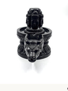 Statuette de Shiva sculptée à la main en pierre noire avec Nandi Panchmukhi Mahadev, design Art Déco pour la décoration de la maison, cadeau d'anniversaire ou de mariage - Product Image 1