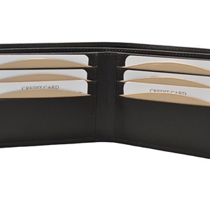 Isino <b>Men's</b> Slim Genuine Leather Bifold <b>Wallet</b> <b>Black</b> With Beige Panel Minimalist Design Fold Closure Daily Use - Product Image 5