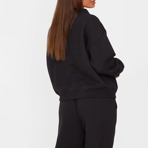 Manufacture Full Sleeve Daily Women's 2 Piece <b>Knitted</b> <b>Set</b> V Neck Cardigan Long Pants Solid Black Casual Loose Fit All Seasons - Product Image 2