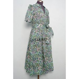 Robe longue décontractée à manches courtes en coton imprimé floral pour femme, taille unique, idéale pour les fêtes, la plage, avec taille naturelle, parfaite pour les demoiselles d'honneur et les vacances. - Product Image 5