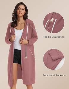 Sudadera con Capucha Larga y Bolsillos con Cierre para Mujer, Estilo Casual, Marca GRACE KARIN - Product Image 5