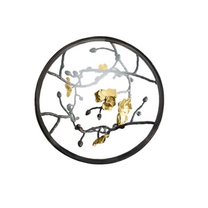 Round Metal <b>Side</b> <b>Table</b> with Gold Gingko Flower Design Glass Top Indoor Accent <b>Table</b> - Product Image 5