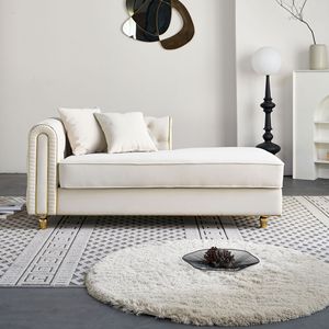 66.9 Chaise longue di lusso moderno in velluto con retro a ciuffo e 2 pezzi di cuscini Beige per soggiorno camera da letto - Product Image 4