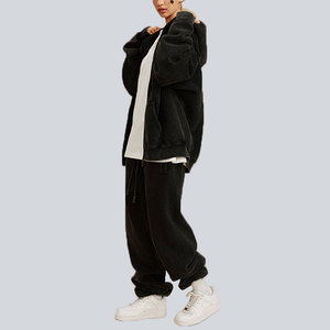 Autumn Winter Custom High Quality Zip-Up Acid Wash Tracksuits French Terry 100% Cotton Baggy Sweatpants And Zipper Hoodie <b>Set</b> - Product Image 4