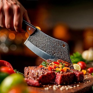 Custom Handmade Carbon Steel Cleaver Ambidextrous Wood <b>Handle</b> 6 Modern Design Extra Sharp Forged Dishwasher Safe Leather Sheath - Product Image 4