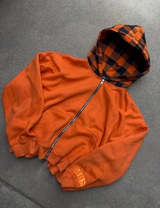 Streetwear Luxury Style Custom Logo Unisex <b>Orange</b> Hoodies Hommes Manufacturer Heavyweight Cotton Boxy Zip up <b>Hoodie</b> for <b>Men</b> - Product Image 3