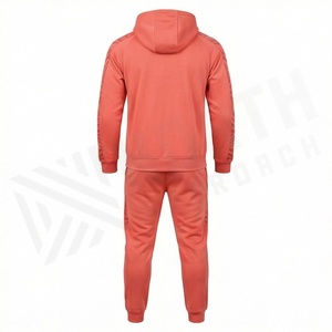 Ensemble de survêtement pour homme avec capuche corail, sweat-shirt et pantalon à fermeture éclair intégrale, couleur unie décontractée, respirant, en polyester, vêtements de sport pour l'automne - Product Image 2