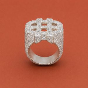 Anillo con Símbolo de Dólar Plateado con Incrustaciones de Diamantes Moissanite Estilo Hip Hop para Hombre, Joyería de Moda de Lujo - Product Image 4