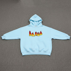 Wholesale Light Blue Color Baggy Style Women's Hoodies Breathable Fabric Solid Pattern Drop-Shoulder Pullover Hoodies For Woman - Product Image 6