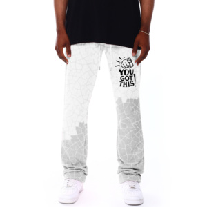 <b>Men's</b> <b>White</b> Crack Pattern Sweatpants You Got This Print Elastic Waist Casual Fit Midweight Knitted 100% Cotton Eco-Friendly - Product Image 1