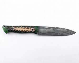 Custom Handcrafted Twist Damascus Steel Outdoor Utility Tool Green Epoxy Resin <b>Pinecone</b> Handle - Product Image 2