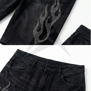 Rhinestone <b>Mens</b> Denim Shorts Premium Crystal <b>Studded</b> Jean Shorts Streetwear Custom Design Process Impex - Product Image 3