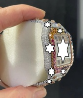 Montre unisexe de luxe en acier inoxydable avec diamants colorés, accents en moissanite, cadran carré en cristal, mouvement mécanique automatique, 20 mm