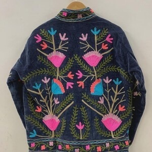 Custom Available Velvet Suzani Jacket Hand Embroidered Boho Ethnic <b>Coat</b> Unique Handmade Outerwear - Product Image 3