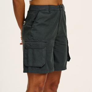 Mid Waist Women's Eco-Friendly Cargo Shorts Polyester Canvas Solid Color Pocket Design <b>Button</b> Fly Casual Regular Fit Stonewashed - Product Image 4