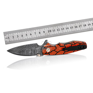 Navaja de bolsillo plegable de acero de Damasco premium DIY con mango de Micarta personalizado con huella dactilar y funda de cuero profesional EDC - Product Image 3