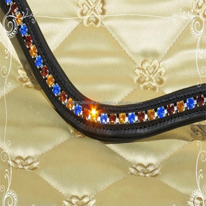 Banda para cejas de caballo de cuero de canal vacío negro decorada con 1 Fila de cristal de 6mm Mocha marrón zafiro azul Topacio Bling banda para cejas - Product Image 2
