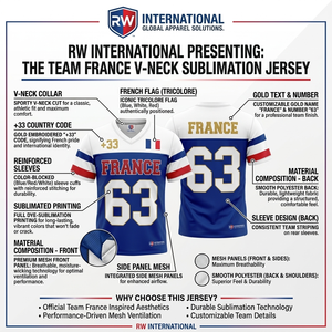 Maillot de football France unisexe, imprimé sublimé drapeau, 100% polyester mesh, manches courtes, col en V, séchage rapide, respirant, pour l'été - Product Image 5