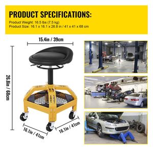 Sgabello da Garage Regolabile in Plastica con Ruote, Capacità 300 LBS, Altezza 24-28,7 Pollici, Sedile Girevole a 360° per Meccanici - Product Image 5