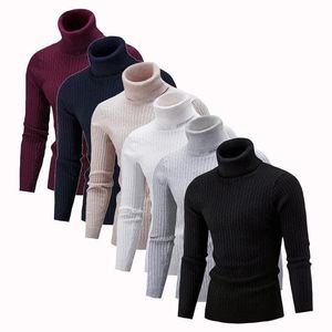Pull à col roulé côtelé pour homme, col haut, couleur unie, tricoté, thermique, pour l'automne et l'hiver - Product Image 2