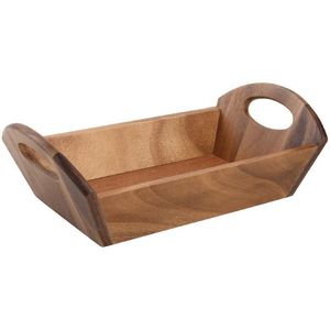 Best Seller Wooden Oval Serving Tray with Handles Natural Acacia Wood Boat Shape Tray for Food Drinks Home Decor - Product Image 5