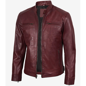 2026 OEM Custom-Made Original Maroon Cowhide <b>Leather</b> <b>Jacket</b> For <b>Men's</b> Zip Pockets 100%High Quality Low MOQ Winter Fashion <b>Jacket</b> - Product Image 3