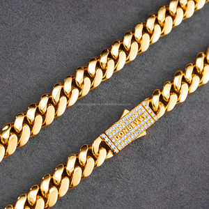 Hip Hop Moissanite Primavera Hebilla Chapado en oro S925 Collar de plata Alto pulido Cadena cubana Hombres Collar Cadena de eslabones cubanos - Product Image 1