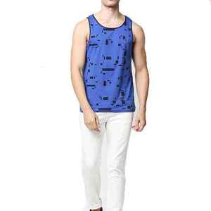 Camiseta sin mangas de poliéster 100% para hombre, con logo personalizado al por mayor, talla grande, para entrenamiento, fitness y deporte, color azul. - Product Image 2