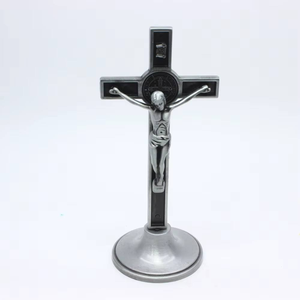 Cruz Católica Religiosa, Crucifijo de Metal Plateado Antiguo, Adornos Artesanales, Decoración para Acción de Gracias - Product Image 3