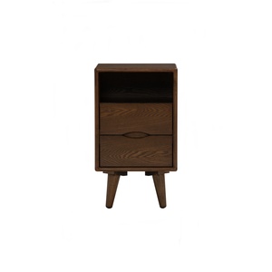 Mid Century Modern Nightstand with Open Shelf and 2 Drawers Solid Wood Bedside <b>Table</b> Walnut Finish Bedroom <b>Side</b> <b>Table</b> and <b>Sofa</b> - Product Image 4