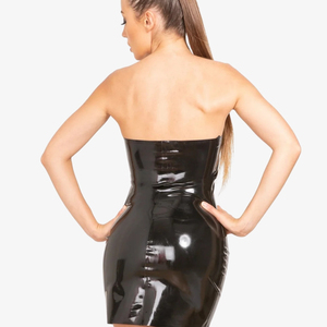 Robe moulante rouge en PU sans bretelles, longueur genou, couleur unie, pour soirée - Product Image 3