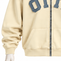 Sweat-shirt à capuche zippé intégral neutre pour homme, en molleton épais avec patch lettre en chenille, coupe classique, style streetwear décontracté, pour l'hiver