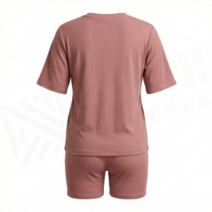<b>Women's</b> 2 Piece Knitted Solid Color Short Sleeve T Shirt and Above Knee Shorts <b>Set</b> Crew Neck Loose Fit Casual Wear Spring Summer - Product Image 2
