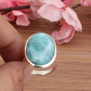 Bague pour femme en argent sterling avec serti clos en larimar naturel de la République Dominicaine, pierre précieuse bleu océan authentique, bijou de fête - Product Image 3