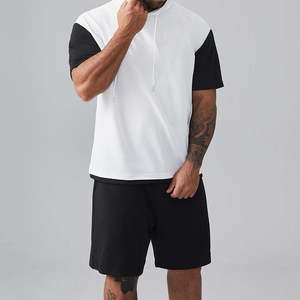Soft Casual Autumn <b>Short</b> <b>Sleeve</b> Hooded T-Shirt <b>Shorts</b> Set Polyester/Cotton Blend Sportswear Tracksuit Knee Length for Men - Product Image 1