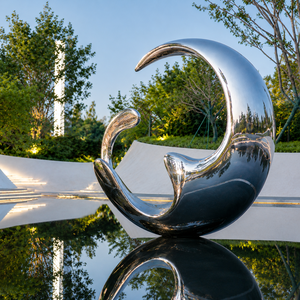 Mirror Polished Stainless Steel Crescent Wave Sculpture Outdoor Garden Water Feature Modern Metal Art Decor For Plaza - Product Image 2