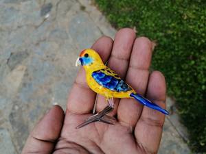 Handmade Glass Parrot Figurine Yellow Blue Color Lampwork Animal Sculpture Decorative Art Piece - Product Image 1