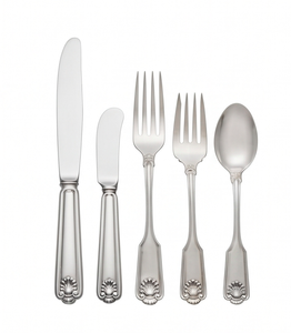 Ensemble de couverts classiques en métal avec design coquillage, finition miroir haute brillance, compatible lave-vaisselle, pour mariage et usage quotidien - Product Image 1