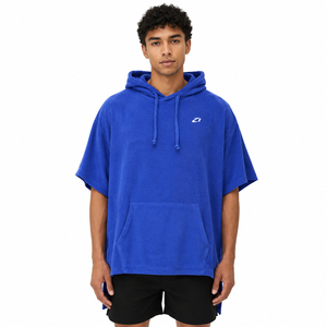 Sudadera Oversize para Hombre Azul Rey de Manga Corta, Tejido French Terry, Corte Holgado, Hombro Caído, Bolsillo Canguro, Logotipo Personalizado, Estilo Urbano, OEM - Product Image 1